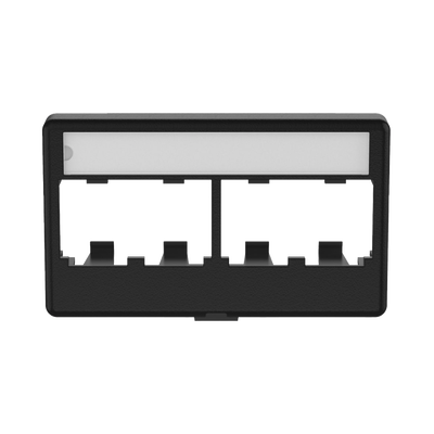 Placa de Mobiliario Modular Estándar, Salidas Para 4 Puertos Mini-Com, Con Espacio Para Etiquetas, Color Negro