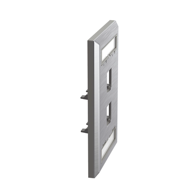 Placa de Pared Vertical, de Acero Inoxidable, Salida Para 2 Puertos Mini-Com, Con Espacios Para Etiquetas