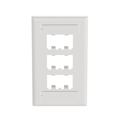 Placa de Pared Vertical Clásica, Salida Para 6 Puertos Mini-Com, Con Espacios Para Etiquetas, Color Blanco