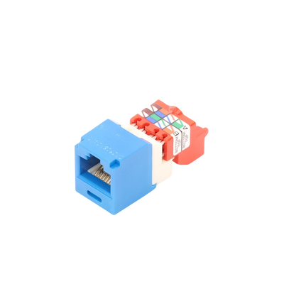 Conector Jack RJ45 Estilo T, Mini-Com, Categoría 5e, de 8 posiciones y 8 cables, Color Azul