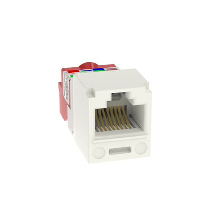 Conector Jack RJ45 Estilo T, Mini-Com, Categoría 5e, de 8 posiciones y 8 cables, Color Blanco Mate