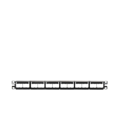 Panel de Parcheo Modular Mini-Com (Sin Conectores), Plano, Sin Blindaje, Con Etiqueta y Cubierta, de 24 puertos, 1UR