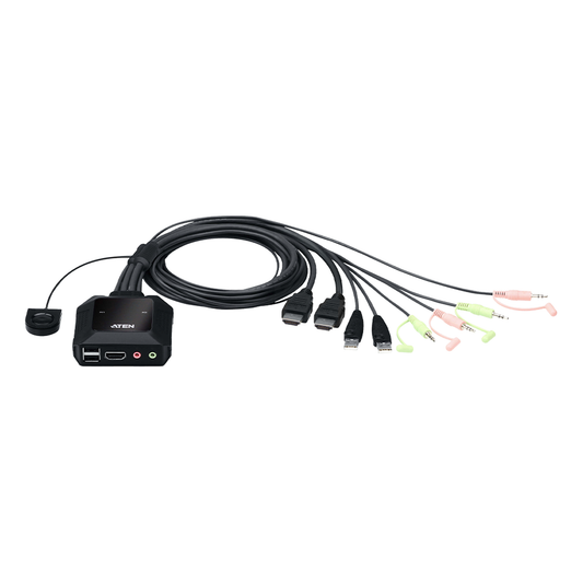 Conmutador KVM con cable HDMI 4K USB de 2 puertos con selector de puerto remoto