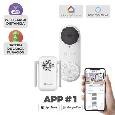 Timbre con Cámara Wi-Fi (Doorbell) de Batería Recargable  / Libre de Cables / Uso Exterior Con Protección (IP65) / Cámara 3 Megapíxel / Llamada a la App / Incluye Timbre Para Interior Con Timbres Seleccionables / Ranura