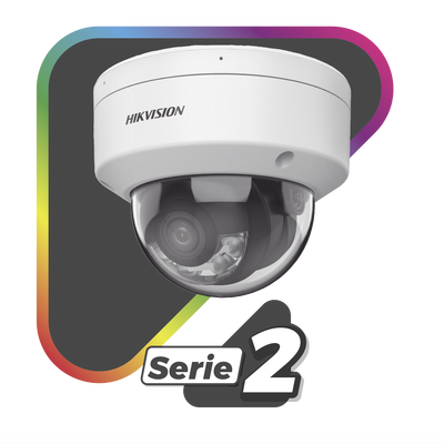 [Dual Light + ColorVu] Domo IP 4 Megapixel / Lente 2.8 mm / 30 mts IR + 30 mts Luz Blanca /  Microfono Integrado / Audio y Alarmas I/O / Exterior IP67 /  IK10 / WDR 130 dB / ACUSENSE / Captura Facial / ACUSEARCH / ColorVu 2.0