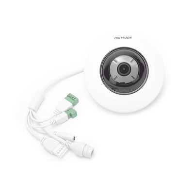 Mini Fisheye IP 5 Megapixel / Panorámica 180° - 360° / Microfono Integrado / 8 mts IR / Uso en Interior / PoE / Múltiples Vistas por iVMS-4200 / Alarmas I/O / Micro SD