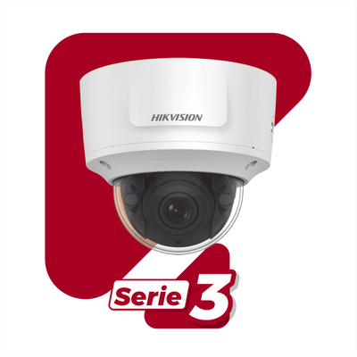 Domo IP 4 Megapixel / Lente Mot. 2.7 a 13.5 mm / 40 mts IR EXIR / Exterior IP66 / IK10 / WDR 120 dB / PoE / Audio y Alarmas / Videoanaliticos Integrados / MicroSD