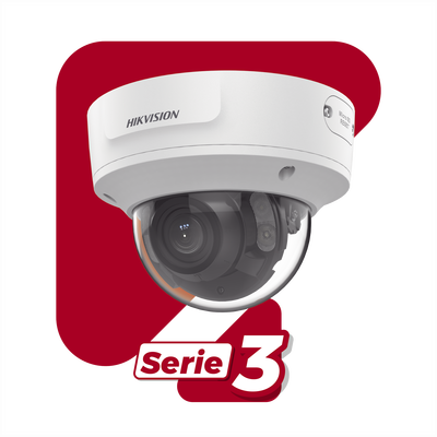 Domo IP 5 Megapixel / Lente Mot. 2.7 a 13.5 mm / 45 mts IR EXIR / AcuSense / IP67 / IK10 / WDR 120 dB / PoE+ / Entrada y Salida de Audio y Alarmas / MicroSD