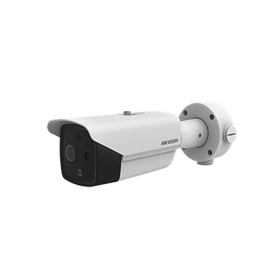 Bala IP Dual / Térmica 3.1 mm (160 x 120) / Óptico 4 mm (4 Megapixel) / Termométrica / Detección de Temperatura / PoE /Exterior IP66 / Sirena y Luz Intermitente Integrada / MicroSD