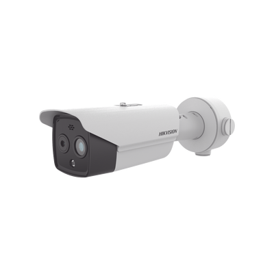 Bala IP Dual / Térmica 9.7 mm ( 256 × 192 ) / Óptico 8 mm (4 Megapixel) / 30 mts IR / Exterior IP67 / PoE / Termométrica / Detección de Temperatura / Sirena y Luz Intermitente Integrada / MicroSD