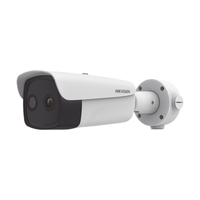 Bala IP Dual / Térmica 35 mm (384 X 288 ) / Óptico 15 mm (4 Megapixel) / 100 mts IR / IP66 / PoE / Termométrica / Detección de Temperatura / MicroSD