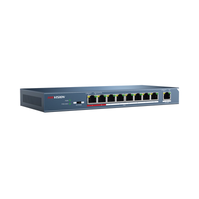 Switch PoE+ / No Administrable / 8 puertos 10/100 Mbps + 1 puerto 10/100 de Uplink / PoE hasta 250 metros / 110 W