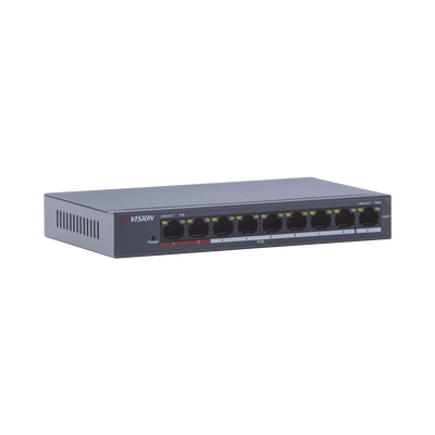 Switch PoE+ / 250 Metros PoE Larga Distancia / 8 Puertos 100 Mbps 802.3 af/at (30 W) + 1 Puerto Uplink 100 Mbps