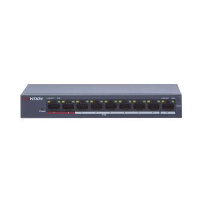 Switch PoE+ / 250 Metros PoE Larga Distancia / 8 Puertos 100 Mbps 802.3 af/at (30 W) + 1 Puerto Uplink 100 Mbps