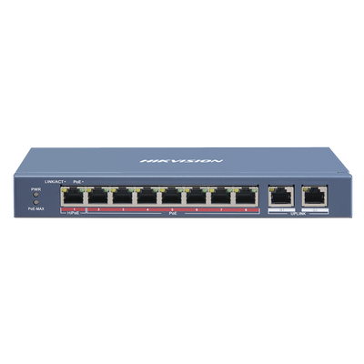 Switch PoE+ / No Administrable / 7 Puertos 100 Mbps PoE+ / 1 Puerto 100 Mbps PoE++ (60 W) / 2 Puertos 1000 Mbps Uplink / PoE hasta 250 Metros / 110 Watts