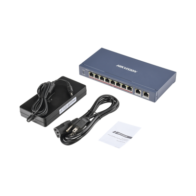 Switch PoE+ / No Administrable / 7 Puertos 100 Mbps PoE+ / 1 Puerto 100 Mbps PoE++ (60 W) / 2 Puertos 1000 Mbps Uplink / PoE hasta 250 Metros / 110 Watts