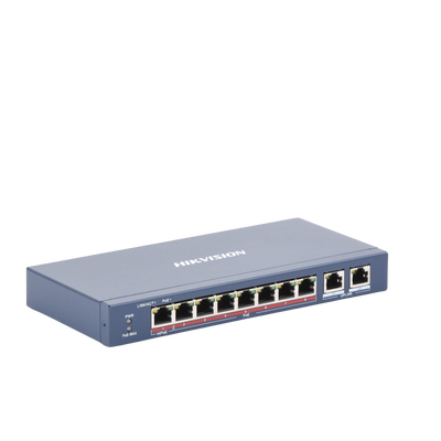 Switch PoE+ / No Administrable / 7 Puertos 100 Mbps PoE+ / 1 Puerto 100 Mbps PoE++ (60 W) / 2 Puertos 1000 Mbps Uplink / PoE hasta 250 Metros / 110 Watts