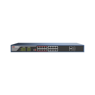 Switch PoE 250 Metros Larga Distancia / 16 Puertos 802.3at (30 W) 100 Mbps + 2 Puertos Gigabit + 2 Puertos SFP