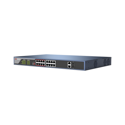 Switch PoE 250 Metros Larga Distancia / 16 Puertos 802.3at (30 W) 100 Mbps + 2 Puertos Gigabit + 2 Puertos SFP