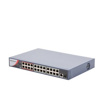 Switch PoE+ / No Administrable / 24 Puertos 100 Mbps PoE+ / 1 Puerto 1000 Mbps + 1 Puerto SFP Uplink / PoE hasta 250 Metros / 230 Watts