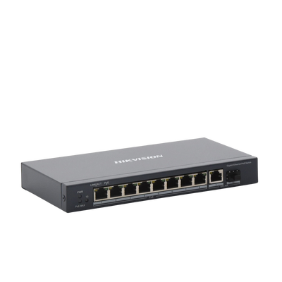 Switch Gigabit PoE+ / No Administrable / 8 Puertos 1000 Mbps PoE+ / 1 Puerto 1000 Mbps de Uplink + 1 Puerto SFP / 110 Watts