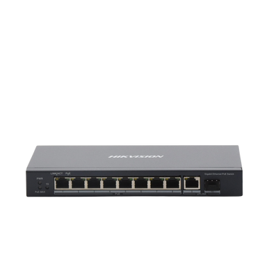 Switch Gigabit PoE+ / No Administrable / 8 Puertos 1000 Mbps PoE+ / 1 Puerto 1000 Mbps de Uplink + 1 Puerto SFP / 110 Watts