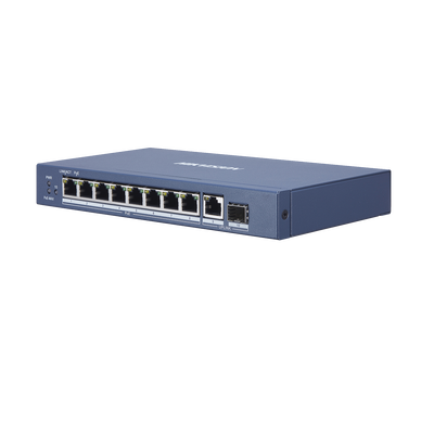 Switch Gigabit PoE+ / No Administrable / 8 Puertos 1000 Mbps PoE+ / 1 Puerto 1000 Mbps de Uplink + 1 Puerto SFP / 110 Watts