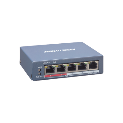 Switch Gigabit  PoE+ / Monitoreable / 4 Puertos 10/100 Mbps PoE+ / 1 Puerto 10/100 Mbps Uplink / Modo Estendido hasta 300 Metros /  45 W