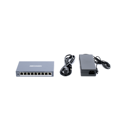 Switch Monitoreable PoE+ / 8 puertos 100 Mbps PoE+ / 1 puerto 1000 Mbps de Uplink / PoE hasta 300 Metros / Conexión Remota desde Hik-ParnerPro / 110 W