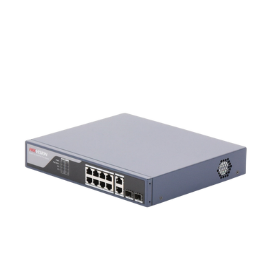 Switch PoE+ / Administrable / Uso en Rack (1 U) / 8 Puertos PoE+ / 2 Puertos SFP / 2 Puertos Uplink Gigabit / Configuración Remota desde Hik-PartnerPro / PoE Hasta 300 Metros / 125 W