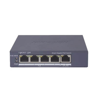 Switch Gigabit PoE+ / Administrable / 4 Puertos 1000 Mbps PoE+ / 1 Puerto 1000 Mbps Uplink / Configuración Nube Hik-PartnerPro / Modo Extendido hasta 300 Metros / 60 Watts