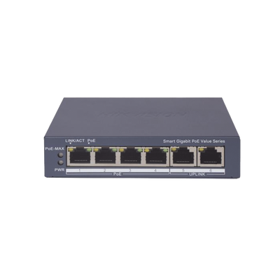 Switch Gigabit PoE+ / Administrable / 4 Puertos 1000 Mbps PoE+ / 2 Puertos 1000 Mbps Uplink / Configuración Nube Hik-PartnerPro / Modo Extendido hasta 300 Metros / 45 Watts