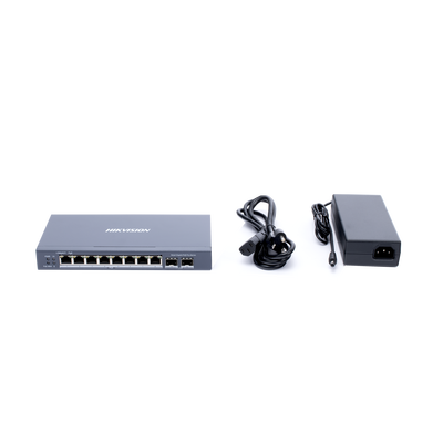 Switch Gigabit PoE+ / Administrable / 8 Puertos Gigabit PoE+ / 2 Puertos SFP / Configuración Remota desde Hik-PartnerPro / PoE Hasta 300 Metros / 110 W