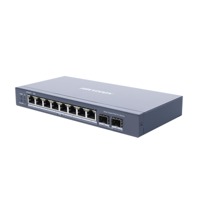 Switch Gigabit PoE+ / Administrable / 8 Puertos Gigabit PoE+ / 2 Puertos SFP / Configuración Remota desde Hik-PartnerPro / PoE Hasta 300 Metros / 110 W