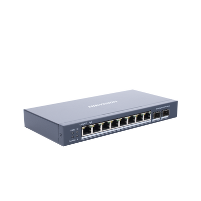 Switch Gigabit PoE+ / Administrable / 8 Puertos Gigabit PoE+ / 2 Puertos SFP / Configuración Remota desde Hik-PartnerPro / PoE Hasta 300 Metros / 110 W