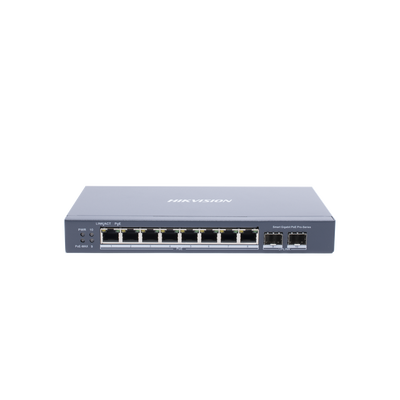 Switch Gigabit PoE+ / Administrable / 8 Puertos Gigabit PoE+ / 2 Puertos SFP / Configuración Remota desde Hik-PartnerPro / PoE Hasta 300 Metros / 110 W