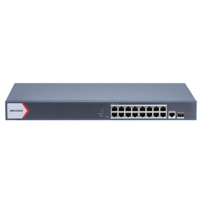 Switch Gigabit PoE+ / Administrable / 16 Puertos 1000 Mbps PoE+ / 1 Puerto 1000 Mbps de Uplink / 1 Puerto SFP /  Configuración Remota desde Hik-PartnerPro / Modo Extendido hasta 300 Metros / 130 Watts