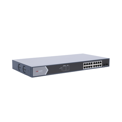 Switch Gigabit PoE+ / Administrable / 16 Puertos 1000 Mbps PoE+ / 2 Puertos SFP / Configuración Remota desde Hik-ParnerPro / PoE hasta 300 Metros / 225 Watts