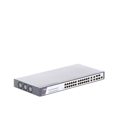 Switch Gigabit PoE+ / Administrable / 24 Puertos 1000 Mbps PoE+ / 4 Puertos 1000 Mbps + 4 Puertos SFP de Uplink / 370 Watts / Soporta IGMP