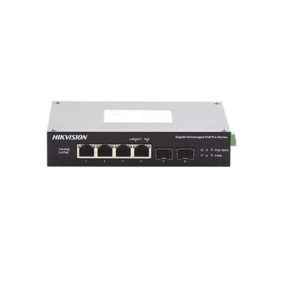 Switch Industrial No Administrable Gigabit / 3 Puertos Gigabit PoE+ (30 W) + 1 Puerto Gigabit PoE++ (60 W) / 2 Puertos SFP / 65 W Total / 48 a 57 VCD / Ideal para Proyectos / 300 Metros de Distancia