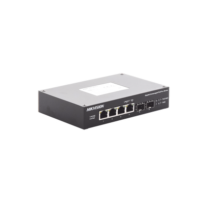 Switch Industrial No Administrable Gigabit / 3 Puertos Gigabit PoE+ (30 W) + 1 Puerto Gigabit PoE++ (60 W) / 2 Puertos SFP / 65 W Total / 48 a 57 VCD / Ideal para Proyectos / 300 Metros de Distancia