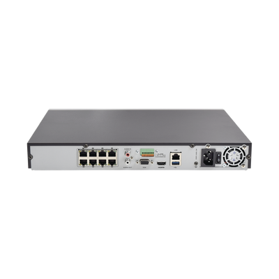 NVR 8 Megapixel (4K) / 8 canales IP / 8 Puertos PoE+ / Soporta Cámaras con AcuSense / 2 Bahías de Disco Duro / Switch PoE 250 mts / HDMI en 4K