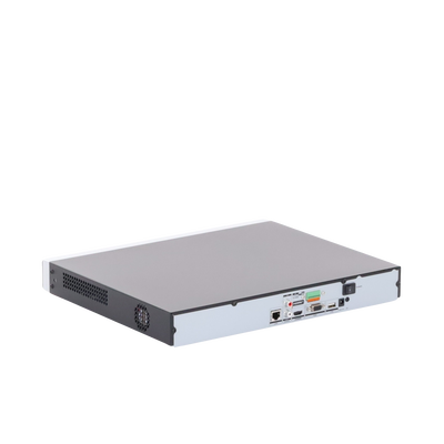 NVR 12 Megapixel (4K) / 16 canales IP / AcuSense (Evita Falsas Alarmas) / Reconocimiento Facial / 2 Bahías de Disco Duro / HDMI en 4K / Sin Puertos PoE+ / Alarmas I/O