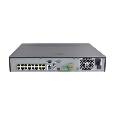 NVR 8 Megapixel (4K) / 16 canales IP /16 Puertos PoE+ / Soporta Cámaras con AcuSense / 4 Bahías de Disco Duro / Switch PoE 300 mts / HDMI en 4K