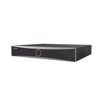 NVR 12 Megapixel (4K) / 32 canales IP / 16 Puertos PoE+ / Reconocimiento Facial / AcuSense (Evita Falsas Alarmas) / 4 Bahías de Disco Duro / Switch PoE 300 mts / HDMI en 4K / Alarmas I/O