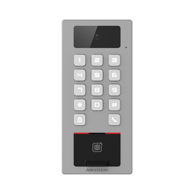 Lector Biometrico con Teclado para Exterior Antivandálico IP65 & IK09 con función de Videoportero Multiapartamento /  Huella, Tarjeta, Código QR, PIN o App HikConnect  / Cámara 2 MP compatible con NVRs / Soporta biom