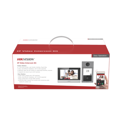 Kit de Videoportero IP (Frente de Calle + Monitor + Memoria MicroSD) / Llamada y Apertura Remota desde App Hik-Connect / Soporta 2 Puertas / Apertura con Tarjeta MIFARE