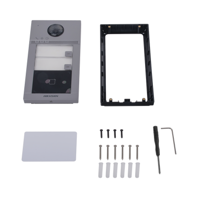 Videoportero IP (IP65 + IK08) con Llamada y apertura desde APP Hik-Connect / Soporta 2 Departamentos / PoE Estandar  / Interfaz WEB para configuración / 2 puertas