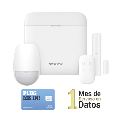 (AX PRO) KIT de Alarma AX PRO con GSM (3G/4G) / Incluye: 1 Hub con bateria de respaldo / 1 Sensor PIR / 1 Contacto Magnético / 1 Control Remoto /1 MICROSIM30M2M incluye 1 mes de servicio/ Wi-Fi / Compatible con Hik-Connect P2P