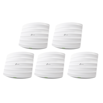 Kit de 5 Puntos de Accesso Omada doble banda 802.11ac, MU-MIMO, PoE af y PoE Pasivo, soporta hasta 100 clientes, hasta 1350 Mbps.